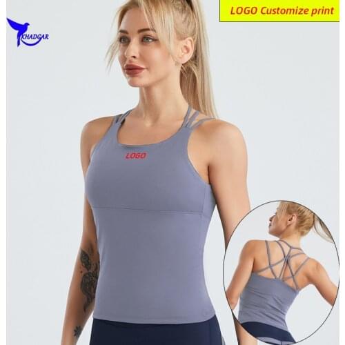 Custom LOGO Multi Strap Cross Back Yoga Vest Women Push Up Sleeveless Running Shirts Gym Fitness Training Sports Bra Tank Top