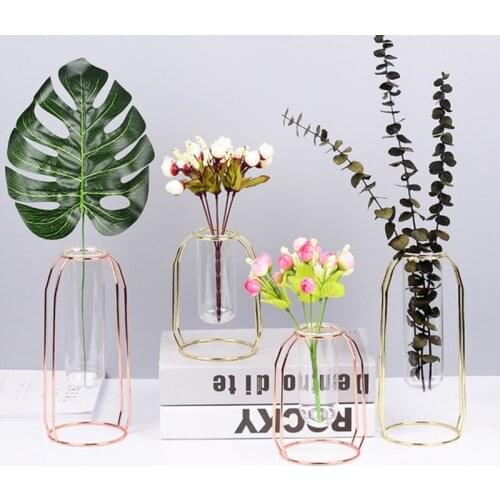 Retro Iron Line Flowers Vase Decoration Metal Plant Holder Nordic Styles Iron Hanging Vase Creative Art Home Garden Ornaments