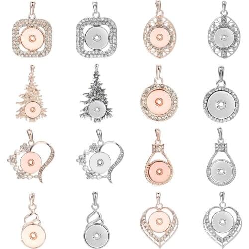 Fashion Snap Pendant Jewelry Silver Color Rose Gold Rhinestone Snap Button Pendant Necklace 18mm Snap Necklace for Women