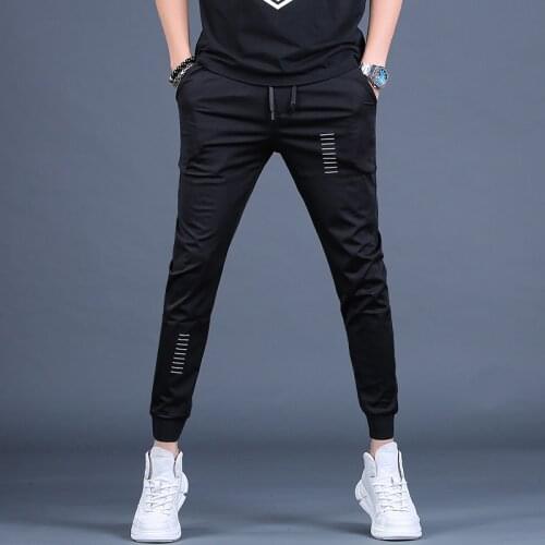Fashion Sports Pants Men Slim Fit Joggers Summer Black Cool Silky Casual Trousers