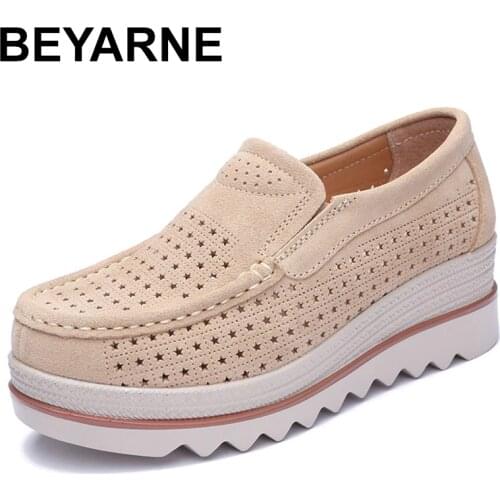 BEYARNE new flat platform moccasins for women loafers with leather suede fringes for womenL077