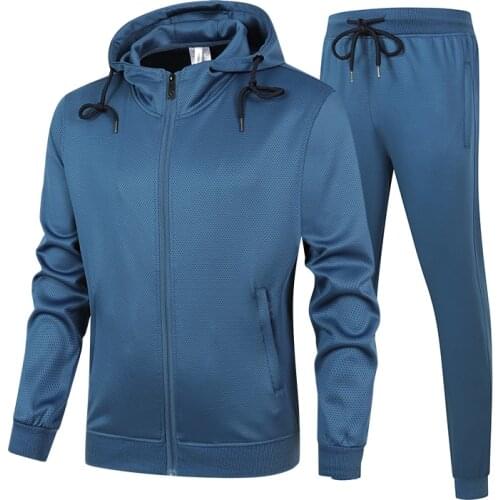 Men Tracksuit Two Pieces Set Hoodies+Pants Casual Solid Sportswear Suit Male Autumn Outdoor Clothing Asian Size