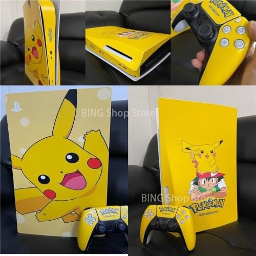 Pokemon Pikachu for PlayStation 5 PS5 Console Disc Version Controller Dust Protection Sticker PVC Skin Decal Game Accessories