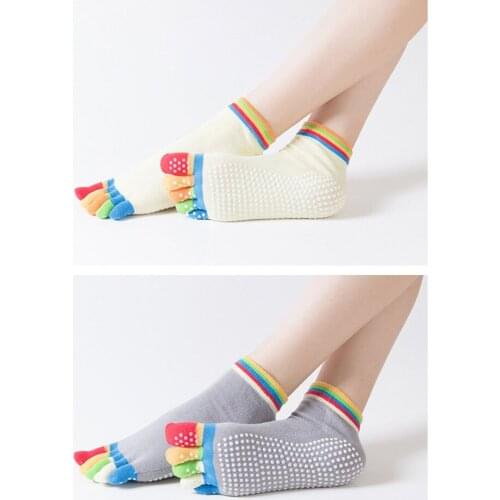 Five-Finger Open-Toe Middle Tube Yoga Socks For Womens PVC Dispensing Non-Slip Girls Yoga Stockings Fitness Necessity