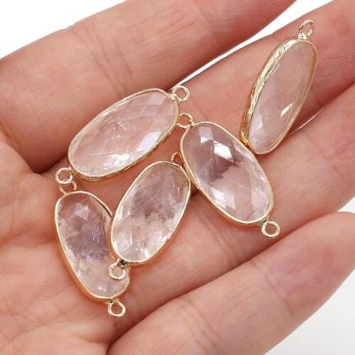 New 1PC Natural Stone Connector Clear Quartz Connector Charms for Making DIY Jewelry Necklace Accessories Size 11x27mm