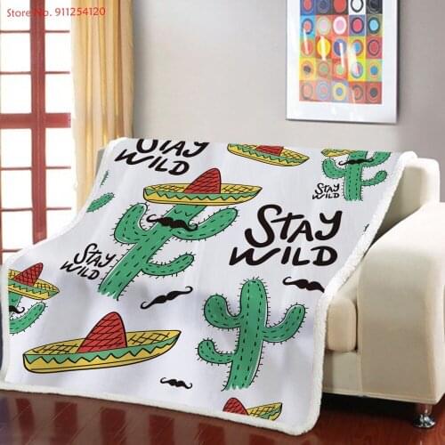 Custom Blanket Tropical Plants Cactus Print Sherpa Fleece Blanket Kid Sofa Bed Cover Home Travel Outdoor Bedding Cartoon Blanket