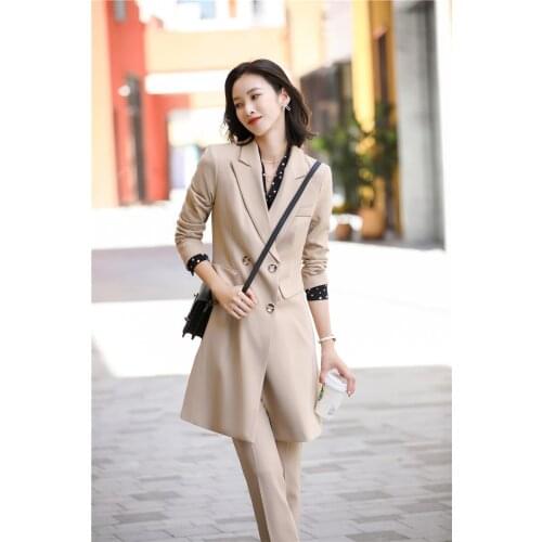 Formal Uniform Designs Women Professional Business Suits Autumn Winter Middle Long Windbreaker Blazers Pantsuits Outfits Set