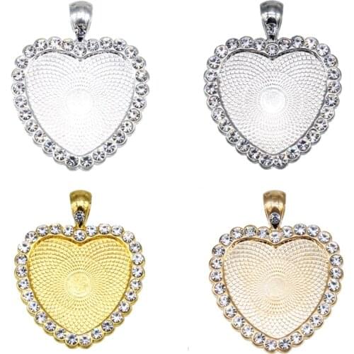 3pcs 25mm Heart-shaped Necklace Pendant Setting Cabochon Cameo Base Tray Copper Bezel Blank Jewelry Findings