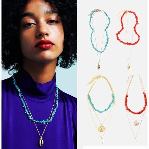 WOOGGE New Trendy Women Statement Necklace Shell Pearl Nature Stone Beaded Chain Choke Necklace Lady Pendant Jewelry Accessories