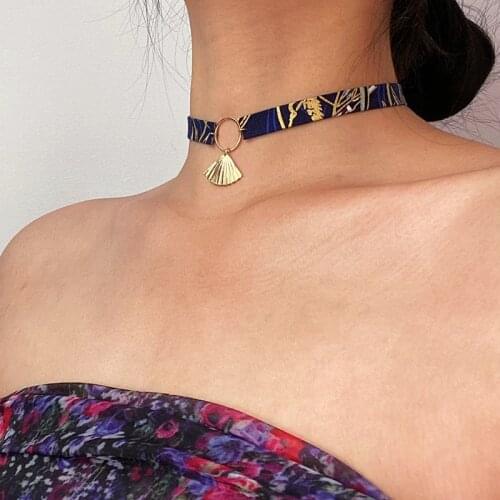 Vogallery Harajuku Black Red Chokers Necklaces Women Fashion Fan Gold Color Choker Japanese Crane Short Necklace Sexy Chocker