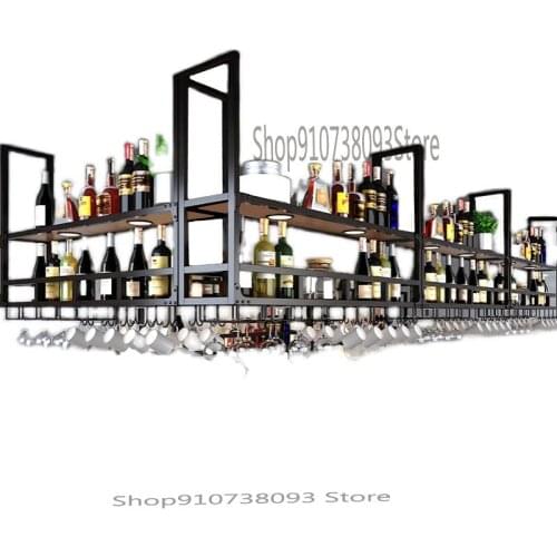 Industrial wind wall cabinet bar counter wrought iron decoration hanger rack rack upside down wine glass rack bar hanging wine r