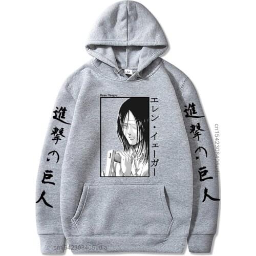 Attack On Titan Hoodie Long Sleeves Eren Graphic Loose Pullovers Tops Unisex Premium Cotton Hooded Pullover Clothes