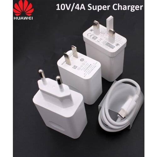 HUAWEI 10V4A SuperCharge Charger 40W EU US UK Adapter 5A Type C USB Cable for Mate 30 Pro 20 Pro RS P30 P40 Pro Honor 20S 30S
