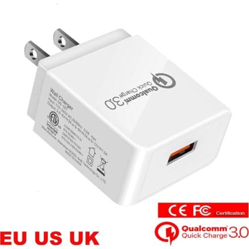 18W Quick Charge 3.0 QC 2.0 Mobile Phone Charger EU US UK Plug Wall USB Charger Adapter Travel Charger for Iphone Samsung Phones