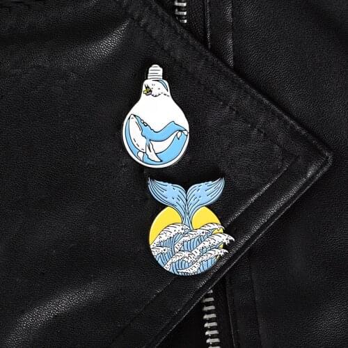 Ocean Wave Pin Whale Pin Lamp Bulb Sea Enamel pins Brooches for Women Denim Jackets Accessories Sea Lover Gifts