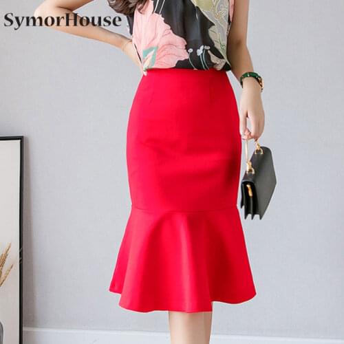 Plus Size Fashion Women Skirt 2021 Sexy High Waist Skirts Ruffle Bodycon Korean Style Office Lady Midi Mermaid Skirt Jupe Femme