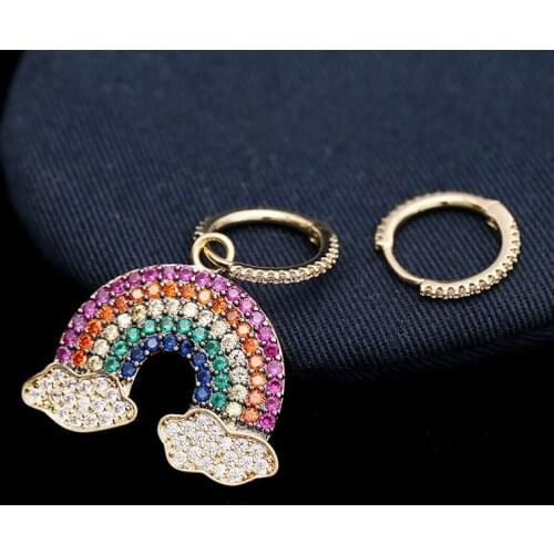 SWOUR New Fashion Jewelry Colorful Australia Crystal Zirconia Rainbow Cloud Design Small Circle Huggie Hoop Earrings Femme S508