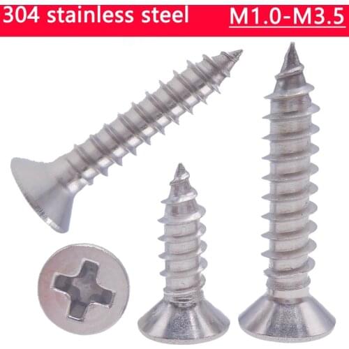 10-100pcs M1 M1.2 M1.4 M1.7 M2 M2.6 M3 M3.5 304 Stainless steel Cross recessed countersunk Flat head tapping screw Wood SCREWS