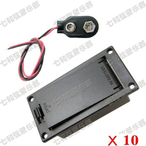 10 set 9V Battery Box/Holder/Case Compartment Cover With 9 Volt Battery Clip Buckle for Active Guitar Bass Pickup (DCH-FH-DK10)