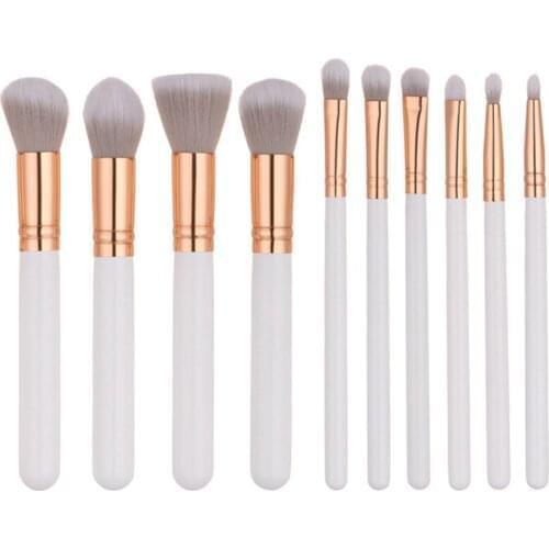 10PCS Makeup Brushes Set White Gold Handle For Powder Contour Blusher Liquid Cream Eyeshadow Cosmetics Brushes tools T10013