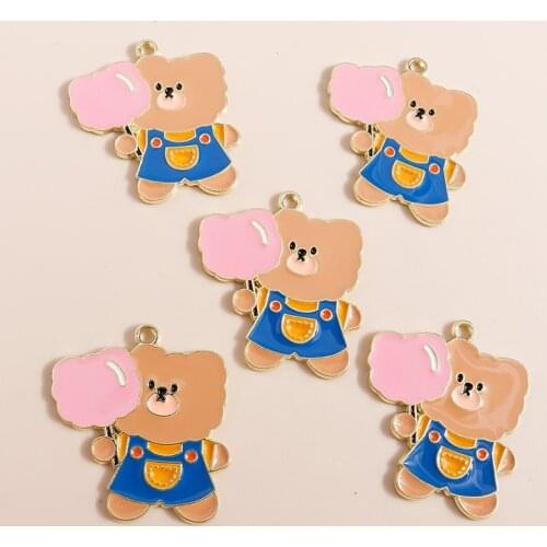 10pcs 28*31mm Enamel Alloy Cartoon Brown Bears Pendant Charms for Jewelry Making Animal Necklaces Earrings Making Accessories