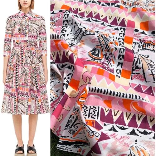 100X145cm Pink Abstract painting Printed Cotton Fabric For Woman Summer Dress Blouse Tissu Tela Хлопок материал DIY