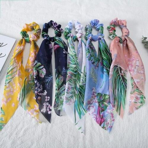 4pcs/lot Hawaii Chiffon Floral Print Ponytail Scarf for Women Hair Ties Scrunchies Girls Elastic Hair Bands Hair Accessories