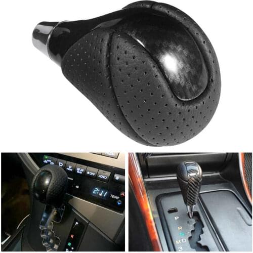 Car Carbon Fiber Gear Shift Knob Genuine Leather Shifter Head Fit for Lexus ES300 GS300 IS250 LS400