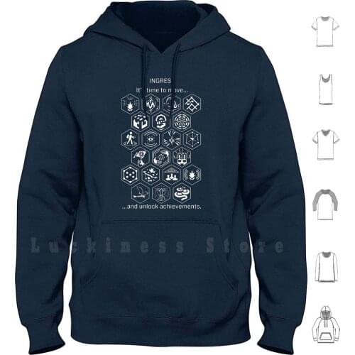 Ingress Achievements White Hoodies Long Sleeve Ingress Achievements Badges Seer Connector Portal