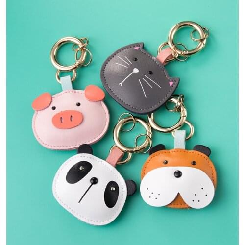 High Quality Cat Animal Head Cute Keychain Car KeyRing Gifts For Men Cowhide Key Holder Charm Bag Pendant Luxury Key Chain