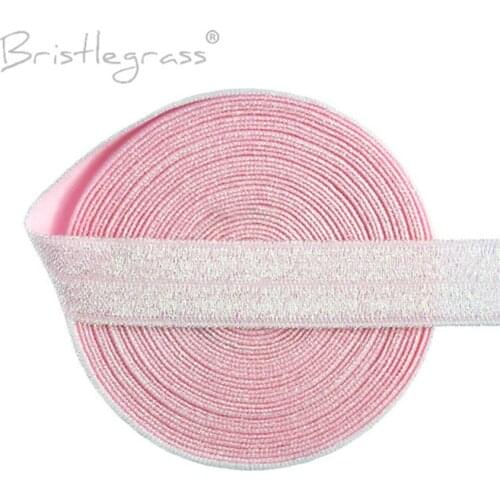 BRISTLEGRASS 5 Yard 5/8" 15mm Colorful Glitter FOE Pink Fold Over Elastics Spandex Band Hair Tie Headband Tutu Dress Sewing Trim