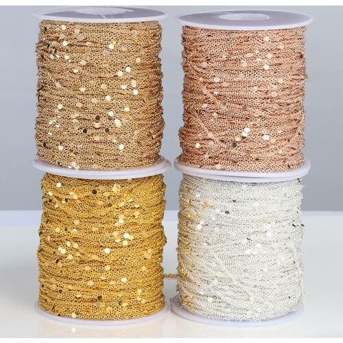 2Meters 1Meter Sequins Chain for Necklace Jewelry Making Components Craft DIY Silver Chain Metal Rose Gold Chains Findings