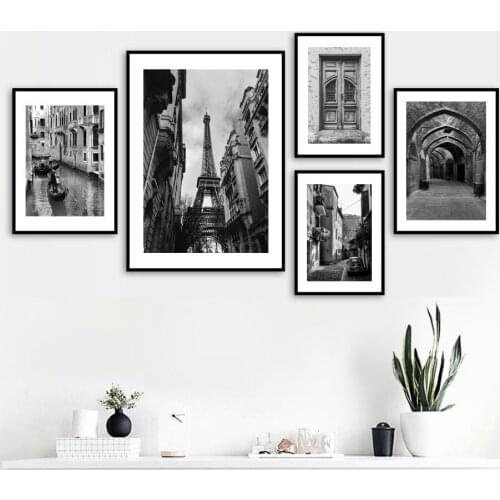 Black and white photos French Street Venice Architecture Wall Art Canvas Painting Nordic Posters and Prints Living Room Murals