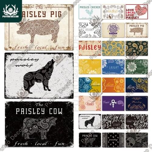 Putuo Decor Paisley Pattern Plaques Metal Tin Signs Vintage Cashew Flowers Wall Art Decor Home Man Cave Living Room Decoration