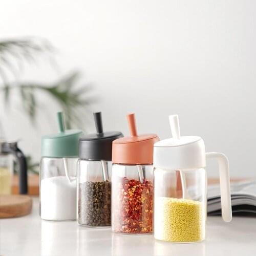 1PC Condiment Jar Spoon Sealed Jar Storage Tank Coffee Beans Tank Kitchen Supplies Sugar Storage Bottle Tea Box Seasoning Glass