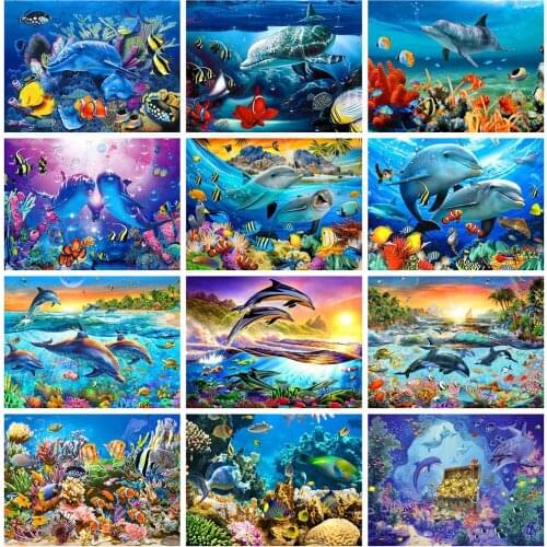 HUACAN Diamond Painting New Animal 5D DIY Diamond Embroidery Dolphin Fish Pictures Of Rhinestones Mosaic Handicraft