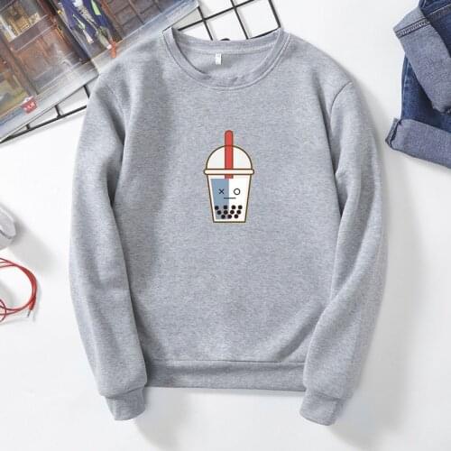 Korea K-POP cartoon milk tea Harajuku Hoodies for Girls Tops Women Long Sleeve Winter Velvet Sweatshirt Thickening Coat