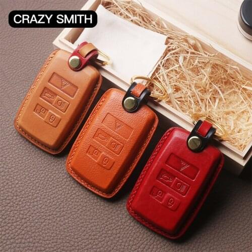 Crazy Smith Handmade Car Key Leather Cover for Land Rover Vegetable Tanned Leather High Quality Perfect Gift for Family Friend