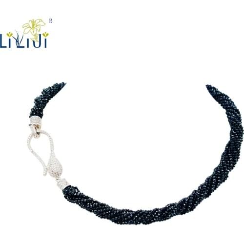 Lii Ji Unique Real Black Spinels Shining faceted Beads 8rows Statement Choker Necklace Fashion Wedding Jewelry Nice Gift