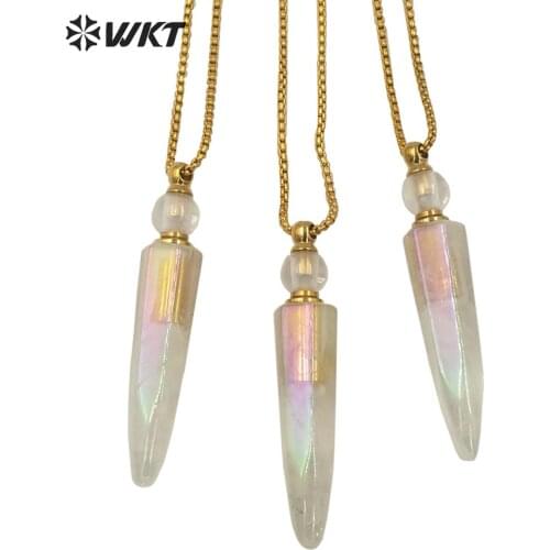 WT-N1258 Trendy Lady Practical Attractive Necklace Perfume Bottle Aura Stone Pendant Necklace Gold Chain