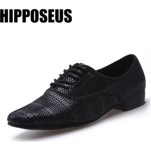 Hipposeus Mens Dance Shoes For Man Boy Male Ballroom Latin Tango Jazz Modern Dancing Shoes Black Salsa Practice shoes Low Heel
