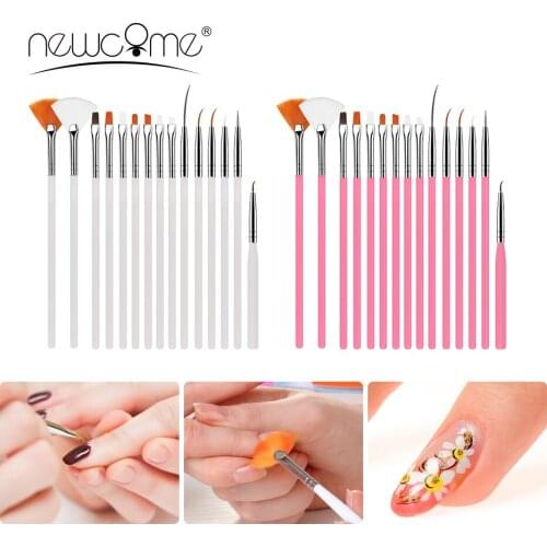 NEWCOME 15pcs/set UV Gel Acrylic Nail Art Brush Set Nail Art Drawing Painting Dotting Liner Pen Brush DIY Gel Brush For Nail Art