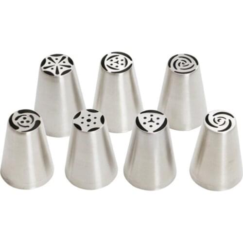 7pcs Cream Pastry Decorating Tips Set Stainless Steel Russian Tulip Icing Piping Cake Nozzles Cupcake Baking Tools