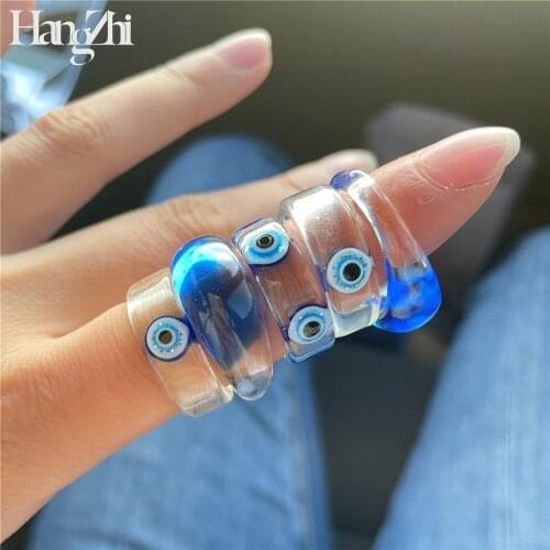 New Summer Korean Devils Eye Blue Transparent Resin Rings HANGZHI 2021 for Women Girls Party Jewelry Gifts