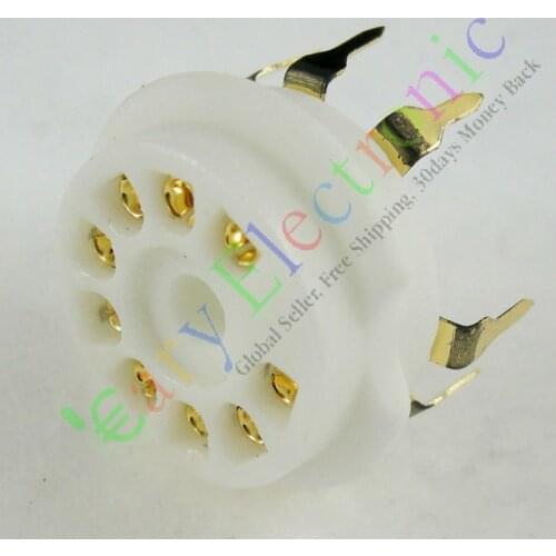 Wholesale and retail 20pc GOLD 9pin PCB Ceramic vacuum tube sockets valve base 12AX7 12AU7 ECC83 ECC82 free shipping