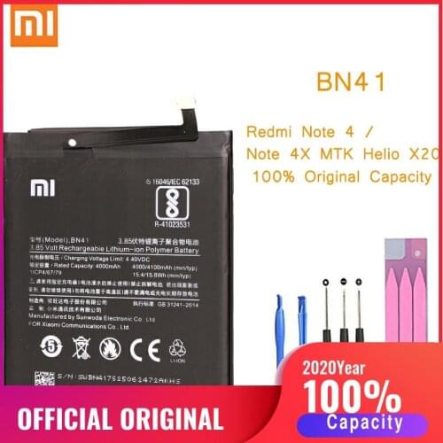 Original Phone Battery for Redmi Note 4 Battery Xiaomi hongmi Note 4X MTK Helio X20 BN41 Replacement Batteries Xiomi bateria