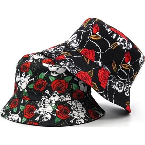2021 Fashion Skull Floral Printing Bucket Hat Reversible Fisherman Caps Summer Hats For Women Men Panama Gorras