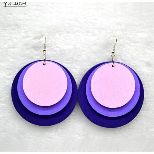 Pair Nice style hot mix three color round wood earrings carton jewelry for woman 2016 design new arrival