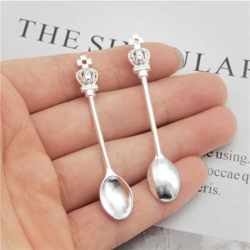 12Pcs Fashion Crown Spoon Charms Jewelry Findings earrings necklace Home Tools Metal Alloy Accessories DIY CrossColor