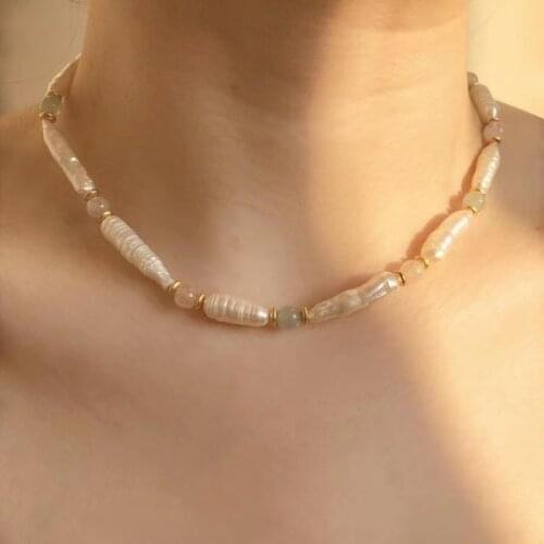 Semi-baroque classic retro natural freshwater pearl colored stone choker necklace fo woman fashion banquet jewelry all-match